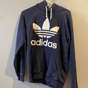 Adidas Men's Dark Blue Hoodie with White Logo